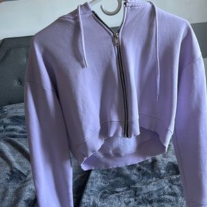 PrettyLittleThing purple cropped zip up Hoodie